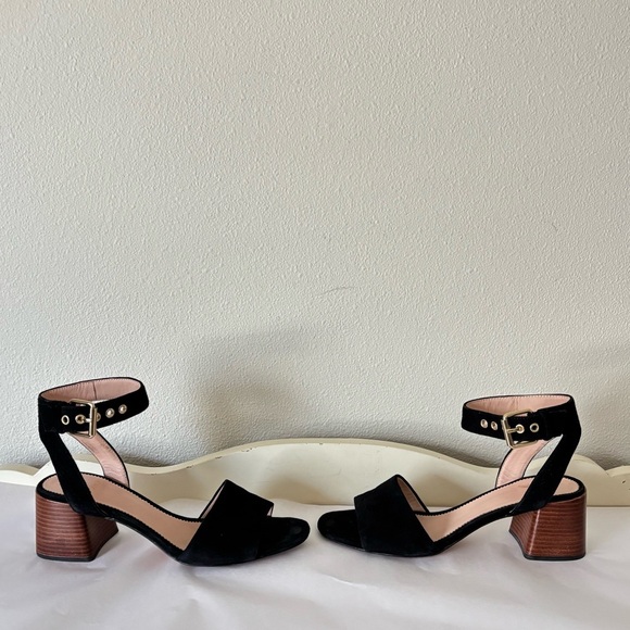 J. Crew Penny Ankle Strap Black Suede Open Toe Block Heeled Sandals Size 7.5 - Picture 5 of 11
